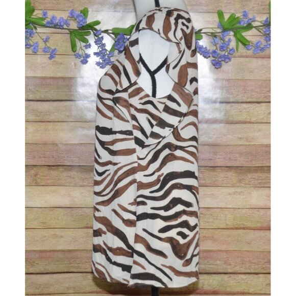 Cabi Ladies Brown Animal Tiger Print V-Neck Cap Sleeve Blouse Top Size S Light - Picture 4 of 9